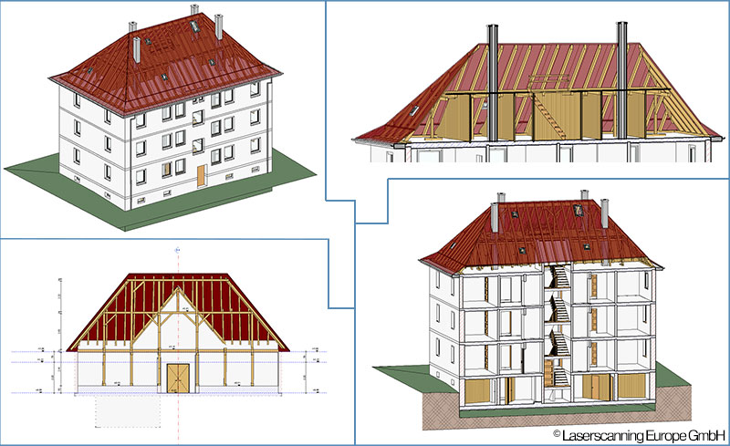 3D-Modell & Schnitte eines Mehrfamilienhauses