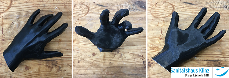 Rechte Hand im FDM-Druck | Feinere Auflösung als die weiße Hand im Vergleich