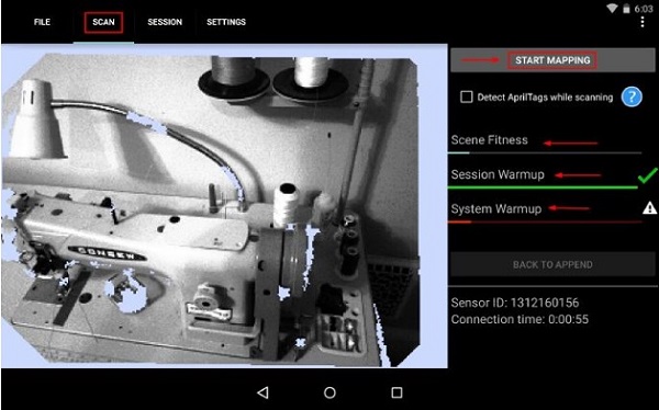 Warm-up time of DPI-8 3D scanner