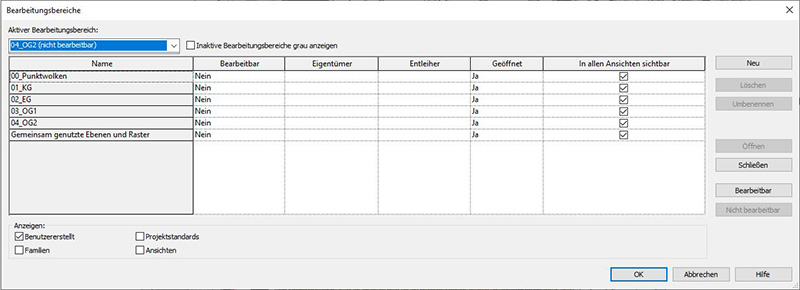 Bearbeitungsbereiche aus der Software Autodesk Revit
