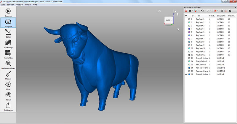 Ergebnis des Scans mit dem Artec Ray in der Artec Studio 13 Software