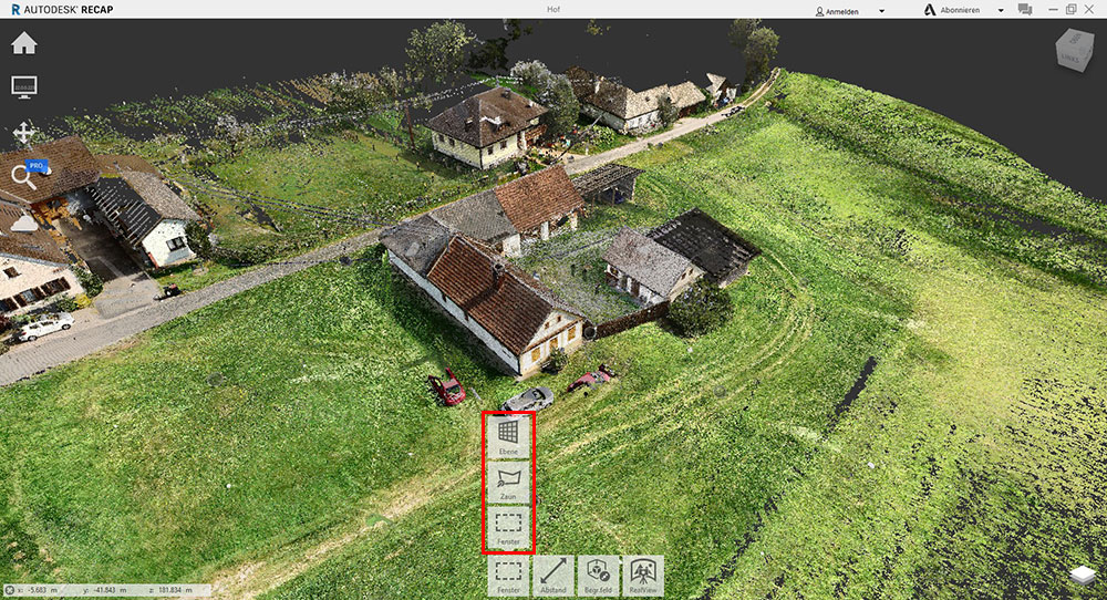 Selektierungstools „Ebene“, „Zaun“ und „Fenster“ in Autodesk ReCap