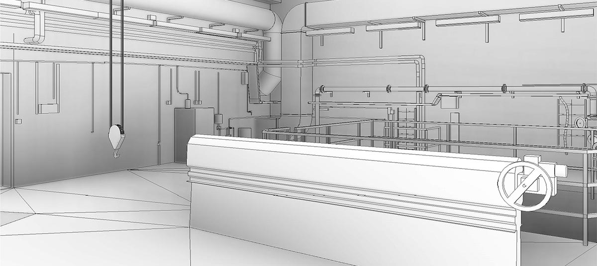 3D-Modell Regenüberlaufbecken, Rechenhalle, Sandfanggebäude und Dükerhalle Header