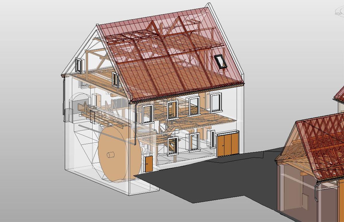 Bestandsmodellierung einer alten Scheune und Wassermühle 1