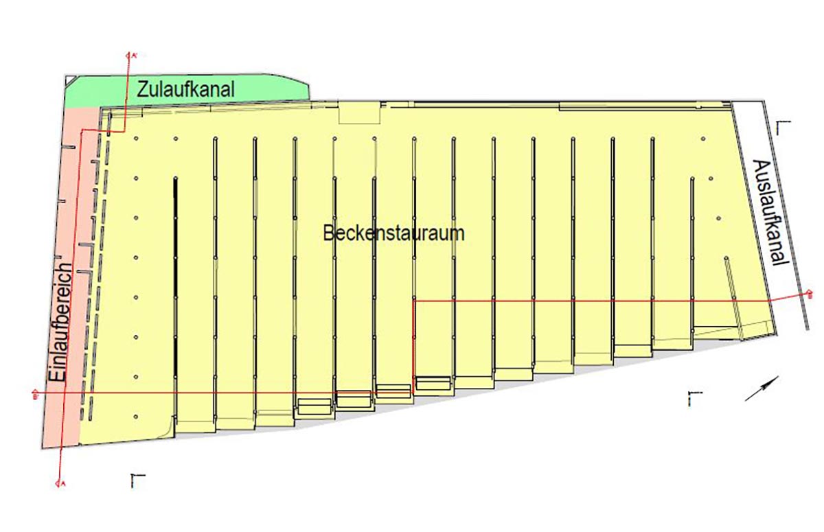 3D-Modell Regenüberlaufbecken, Rechenhalle, Sandfanggebäude und Dükerhalle 2