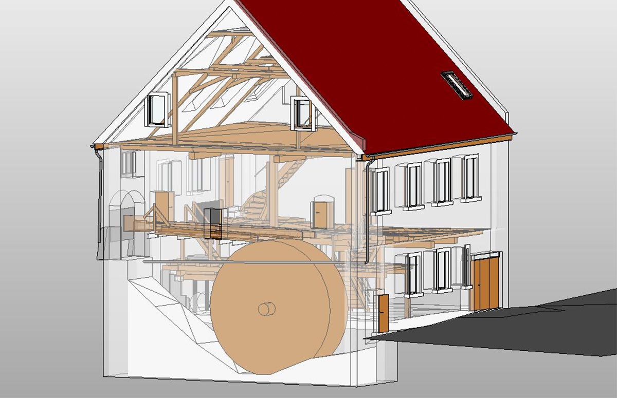 Bestandsmodellierung einer alten Scheune und Wassermühle 3