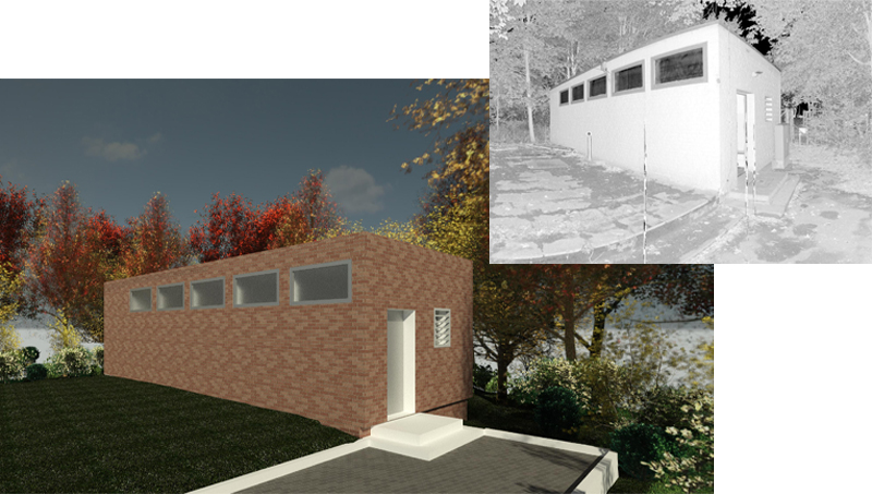 View: Point cloud (small image) and model (large image) of the pumping station