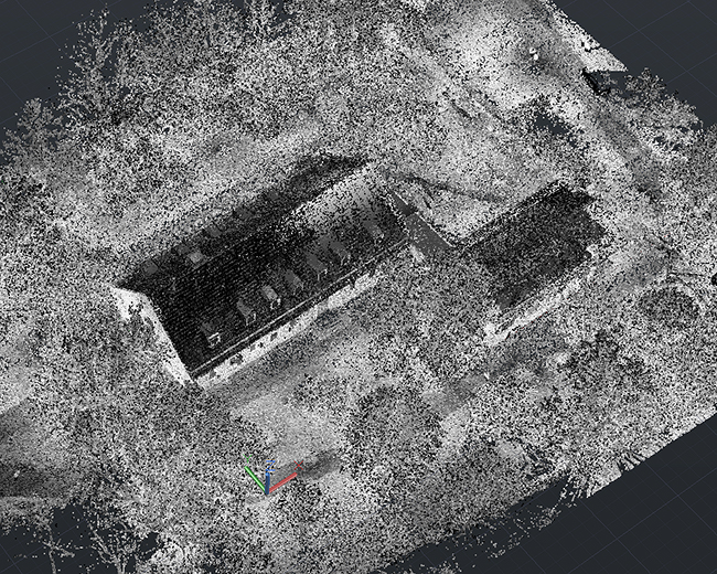 Merged point cloud of FARO scanner data and ZEB-REVO data as point cloud AutoCAD.
