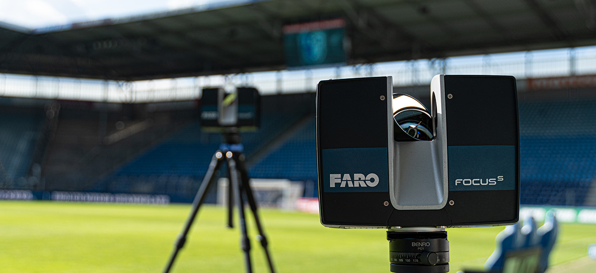 FARO Focus laser scanner in use for surveying a stadium