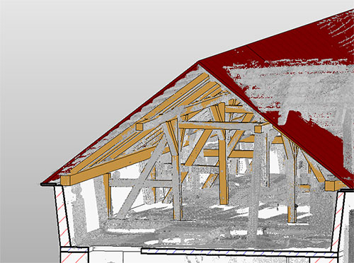 View into the attic (model and point cloud)