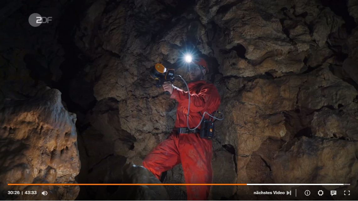 GeoSLAM ZEB-Horizon in use for surveying a cave