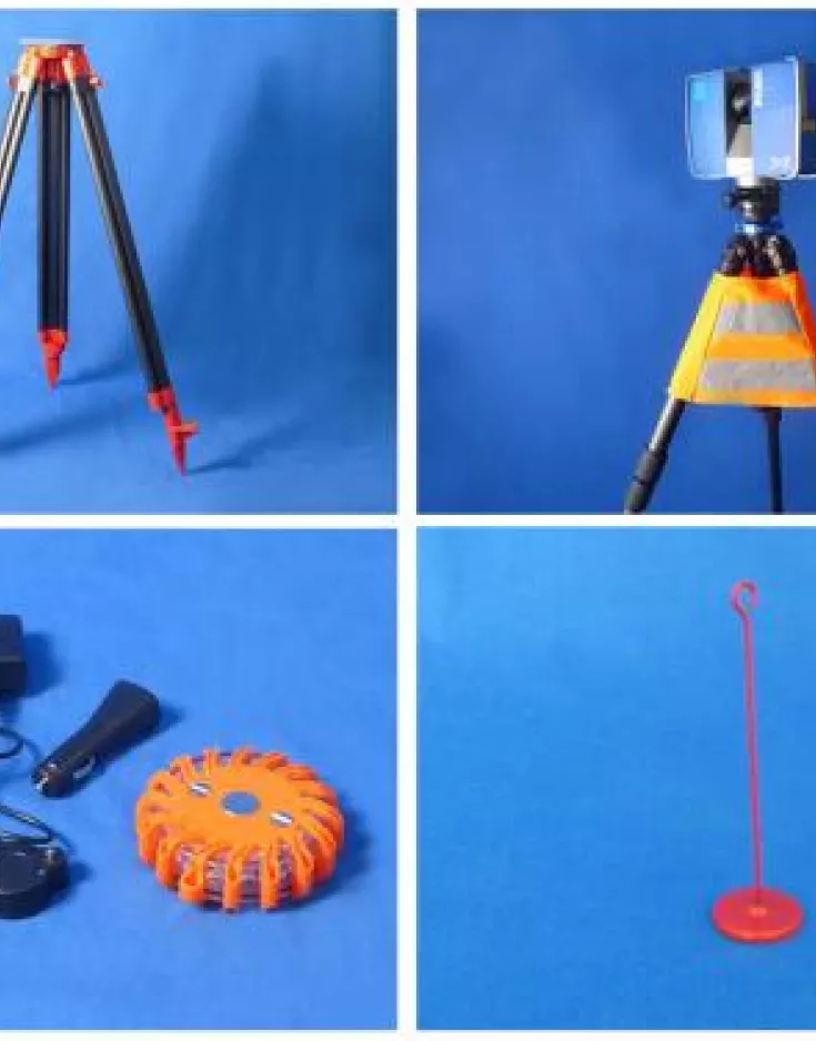 Neues Zubehör bei Laserscanning Europe: Carbon-Vermesserstativ, Stativwarnkilt, LED-Warnleuchte und Lothakenbutler