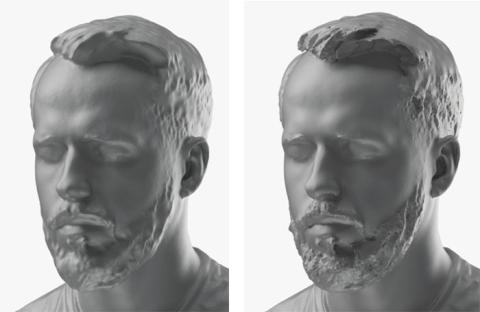 Comparison Artec scan data of hair without and with HD mode