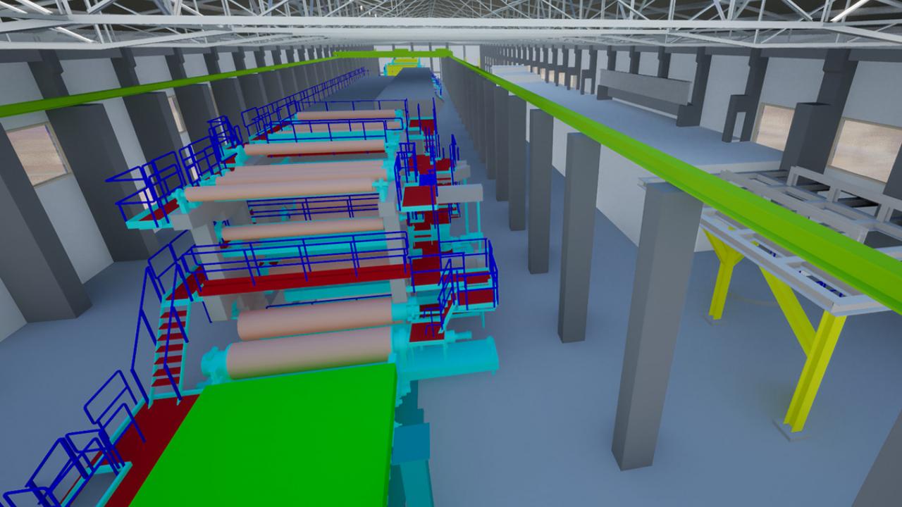 3D-Modell einer Papierfabrik - Maschinen