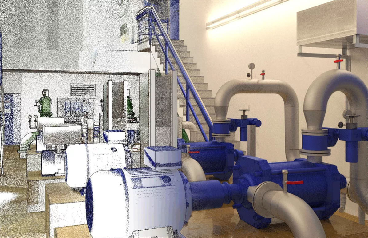 Bestandsmodellierung eines Pumpenraums im Wasserwerk Überlingen am Bodensee 1