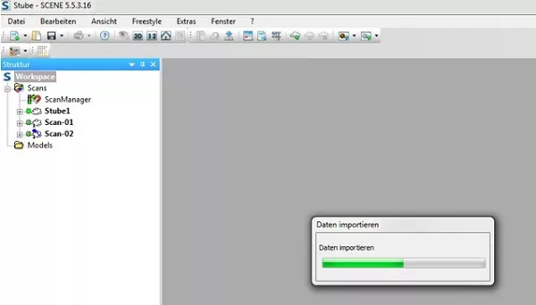 FARO Scene Projekt anlegen und Daten des DPI-8 importieren