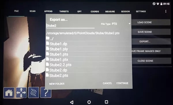 Exportformat PTS auswählen