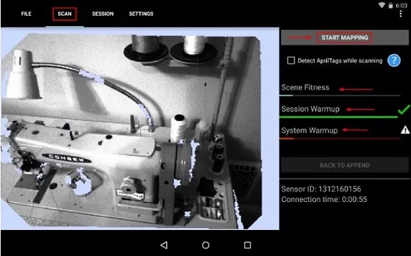 Aufwärmphase des DPI-8 3D-Scanners